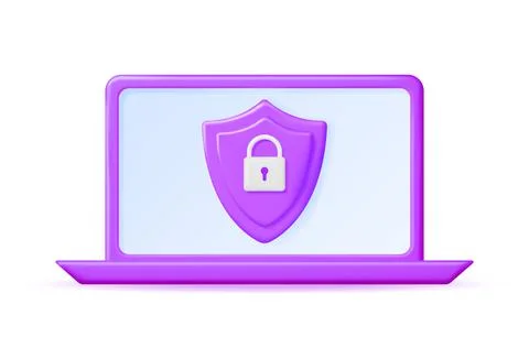 3D Laptop Computer with Shield Lock on the Screen 库存插图