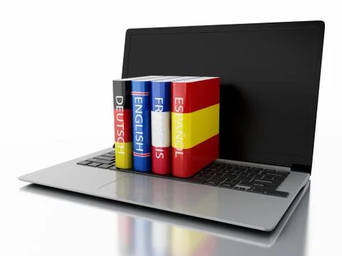 3d Laptop with Dictionaries. E-learning 스톡 일러스트