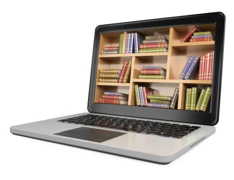 3D Laptop. Digital Library concept Stock Illustration