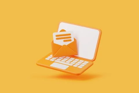 3D Laptop with Email Envelope Icon Stock Illustration