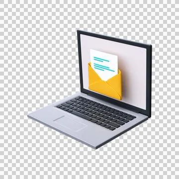 3d laptop with an envelope on the screen. Email or email marketing.. Stock Illustration