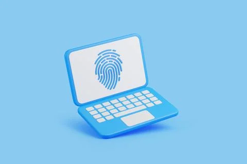 3D Laptop with Fingerprint for Security Authentication イラスト素材