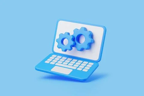 3D laptop with gears for system settings Illustrazione stock