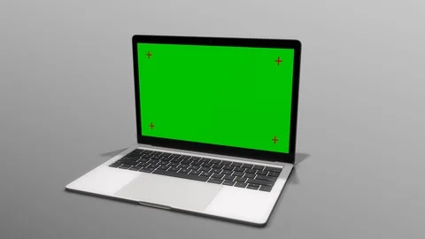 3D Laptop with a green screen on a solid white background Stock-Footage 97447272