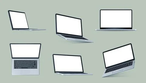 3d laptop. Isometric open computer, notebook different angles view, isolated Stock Illustration