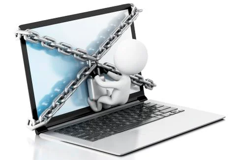 3d Laptop with lock and chain. Data security concept. Illustrazione stock