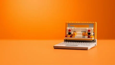 3D Laptop made of plastic block Stock Photos