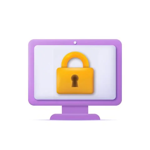 3d laptop with padlock locked security concept. Vector Stock Illustration