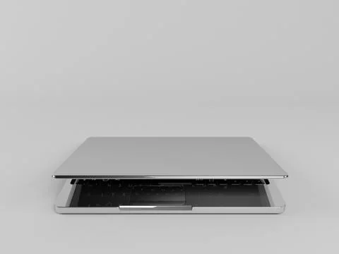 3d laptop with reflection and a black screen inside a white stage almost clos イラスト素材