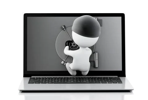 3d Laptop with Safe Door. Data security concept. Stock Illustration