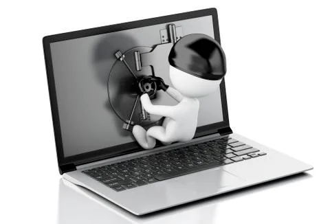 3d Laptop with Safe Door. Data security concept. Stock Illustration