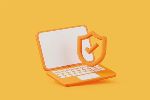 3D Laptop with Security Shield Icon Stock Illustration