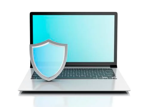 3d laptop with shield. internet security, antivirus concept Illustrazione stock