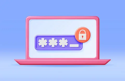 3D Laptop with Shield Lock and Password on Screen Illustrazione stock