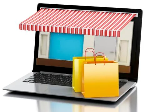 3d Laptop store, e-commerce. Stock Illustration