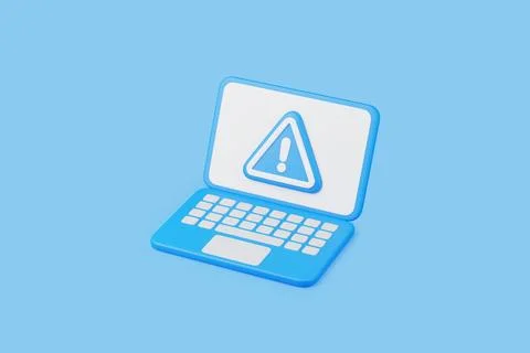 3D laptop with warning alert icon Stock Illustration