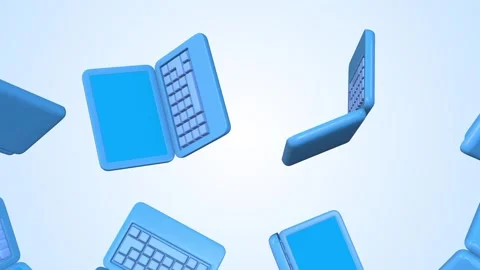 3D Laptops Falling on a Light Blue Background. Laptop Icons 3D Animation. 4K Stock Footage 289301594