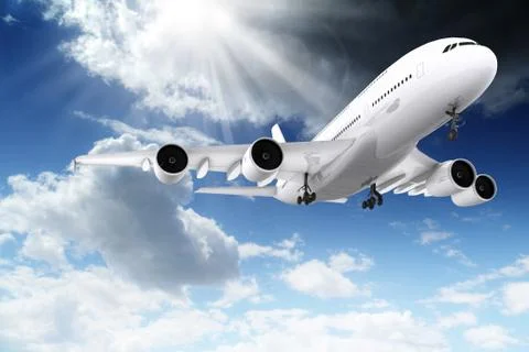 3d large passenger plane flying in the blue sky Stock Illustration