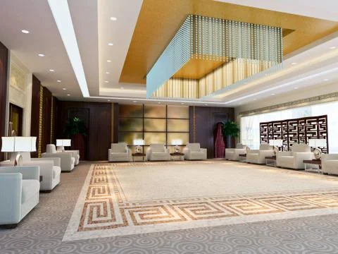3d large reception room rendering Illustrazione stock