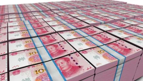 3D Large Stack of 100  Chinese Yuan Banknote Stock Illustration