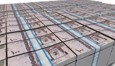 3D Large Stack of 100 Saudi Arabia Riyal Banknote Stock Illustration
