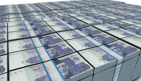 3D Large Stack of 1000 Pakistan Rupee Banknote Stock Illustration