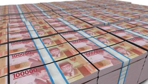 3D Large Stack of 100000 Indonesia Rupiah Banknote Stock Illustration
