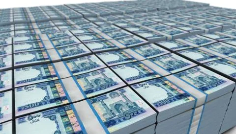 3D Large Stack of 500 Afghanistan Banknote Stock Illustration