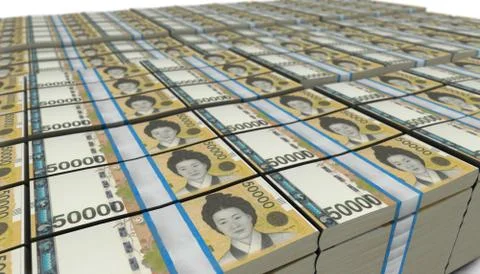3D Large Stack of 50000 South Korea Won Banknote 스톡 일러스트
