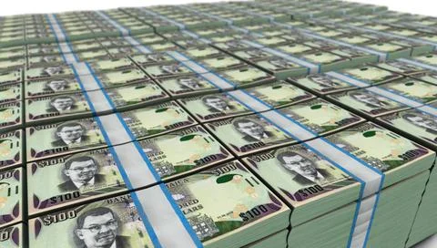 3D Large Stack of Jamaica 100 Dollars Banknote Stock Illustration