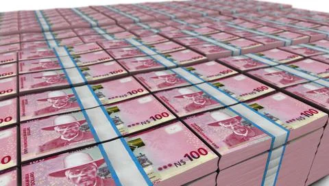 3D Large Stack of Namibia 100 Dollars Banknote Stock Illustration
