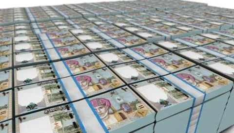 3D Large Stack of Oman Rials Banknote Stock Illustration