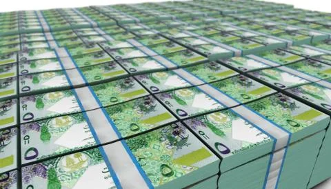3D Large Stack of Qatar Riyals Banknote Stock Illustration