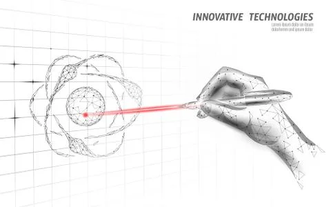 3D laser engeneering atomic phisics concept. Hand with pen graphic vector Stock-Illustration