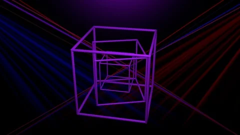 3d laser show with rotating wireframe cube, color changing object with colorful Stock Footage 126299826