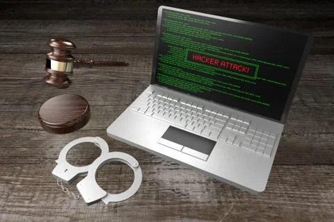 3D law, computer crime, hacking concept - handcuffs Stock-Illustration