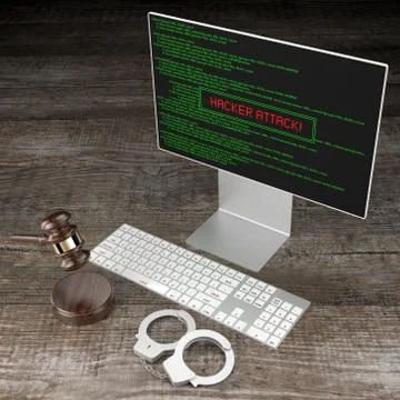 3D law, computer crime, hacking concept - handcuffs Stock-Illustration