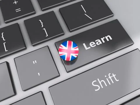 3d learn english on computer keyboard. education concept Illustrazione stock