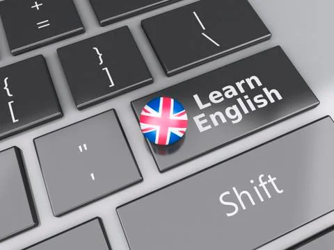 3d learn english on computer keyboard. education concept 스톡 일러스트