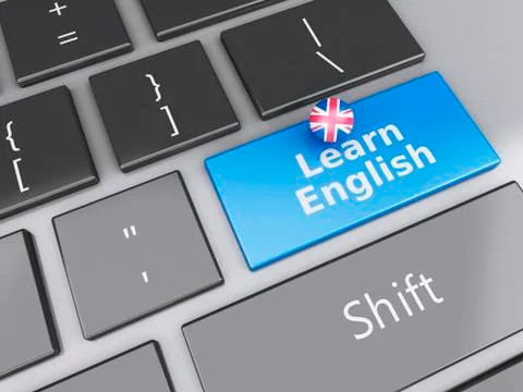 3d learn english on computer keyboard. education concept 스톡 일러스트