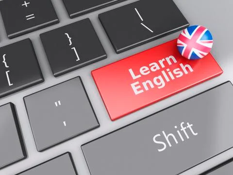 3d learn english on computer keyboard. education concept Illustrazione stock