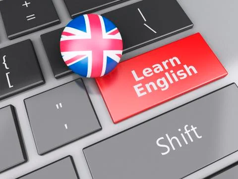 3d learn english on computer keyboard. education concept 스톡 일러스트
