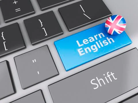 3d learn english on computer keyboard. education concept 스톡 일러스트