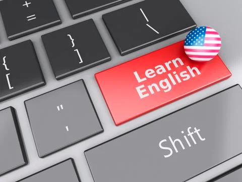3d learn english on computer keyboard. education concept 스톡 일러스트