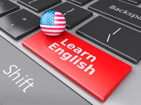 3d learn english on computer keyboard. education concept 스톡 일러스트