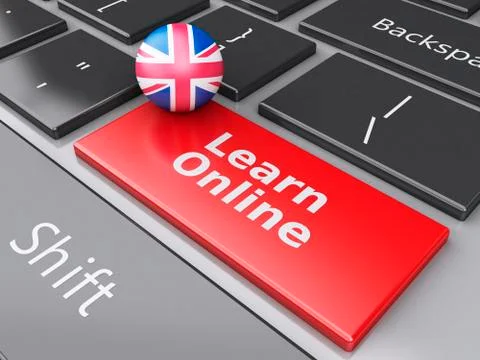 3d learn english on computer keyboard. education concept 스톡 일러스트