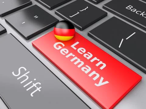 3d learn germany on computer keyboard. education concept Illustrazione stock