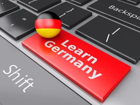 3d learn germany on computer keyboard. education concept 스톡 일러스트