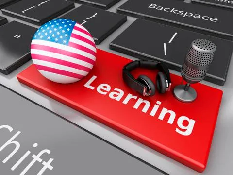 3d Learning english on computer keyboard. Stock Illustration