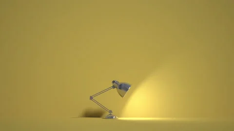 3D led lamp jumps and lights up. The character is a living lamp. Minimalistic ye Stock Footage 196107545
